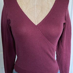 Hollister Burgundy Crop Long Sleeve Shirt